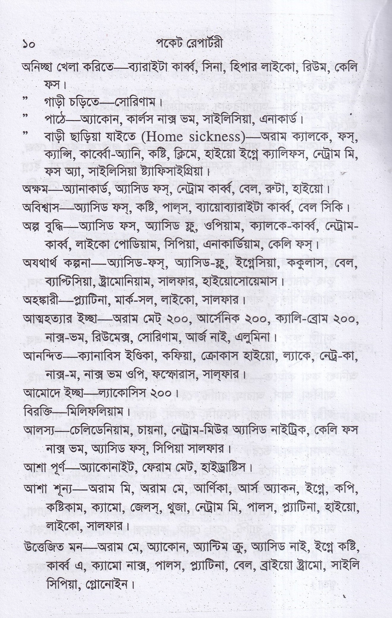 পকেট রেপার্টরী (হোমিওপ্যাথি মতে)