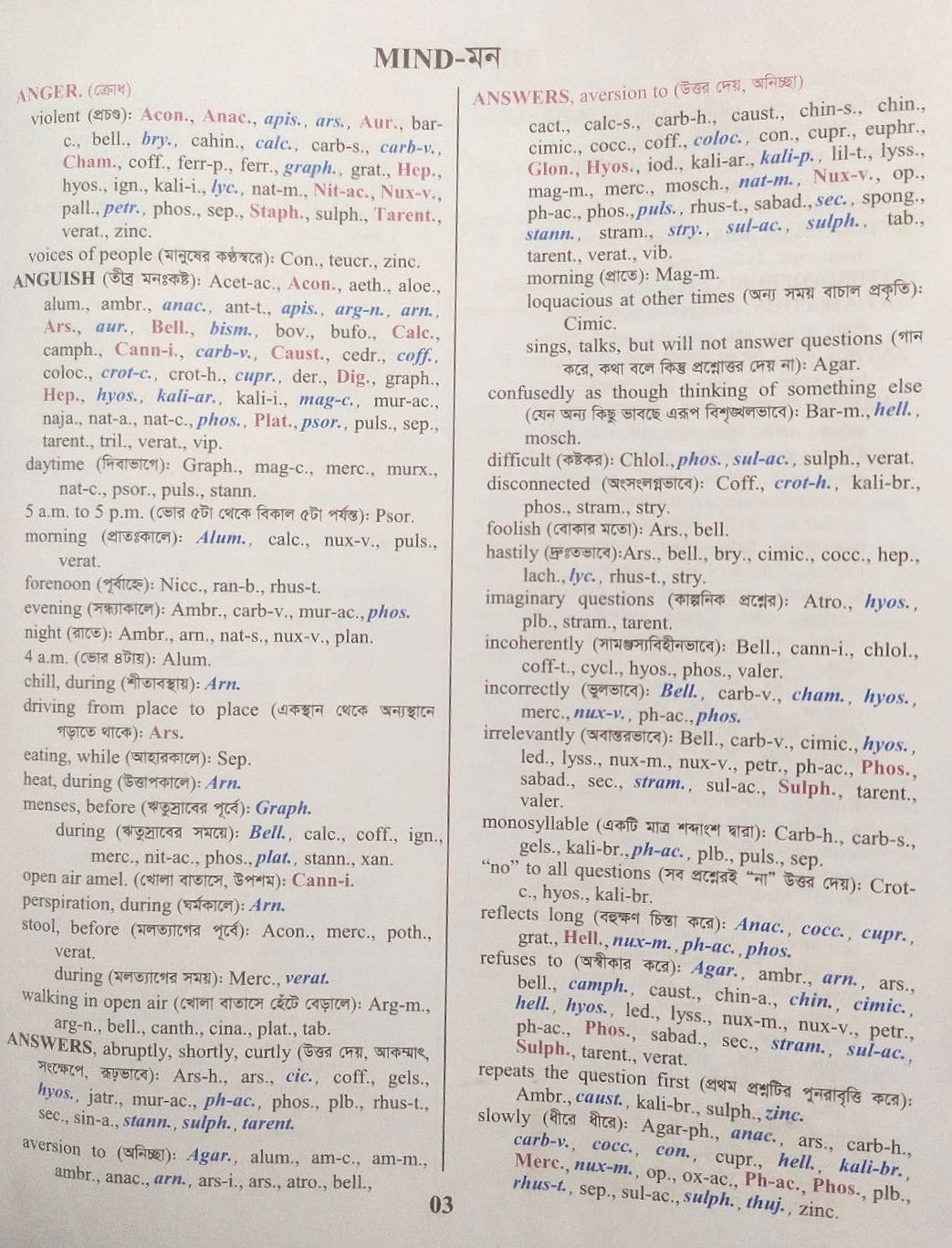 হোমিওপ্যাথিক রেপার্টরী ( বাংলা ও ইংরেজী একত্রে )